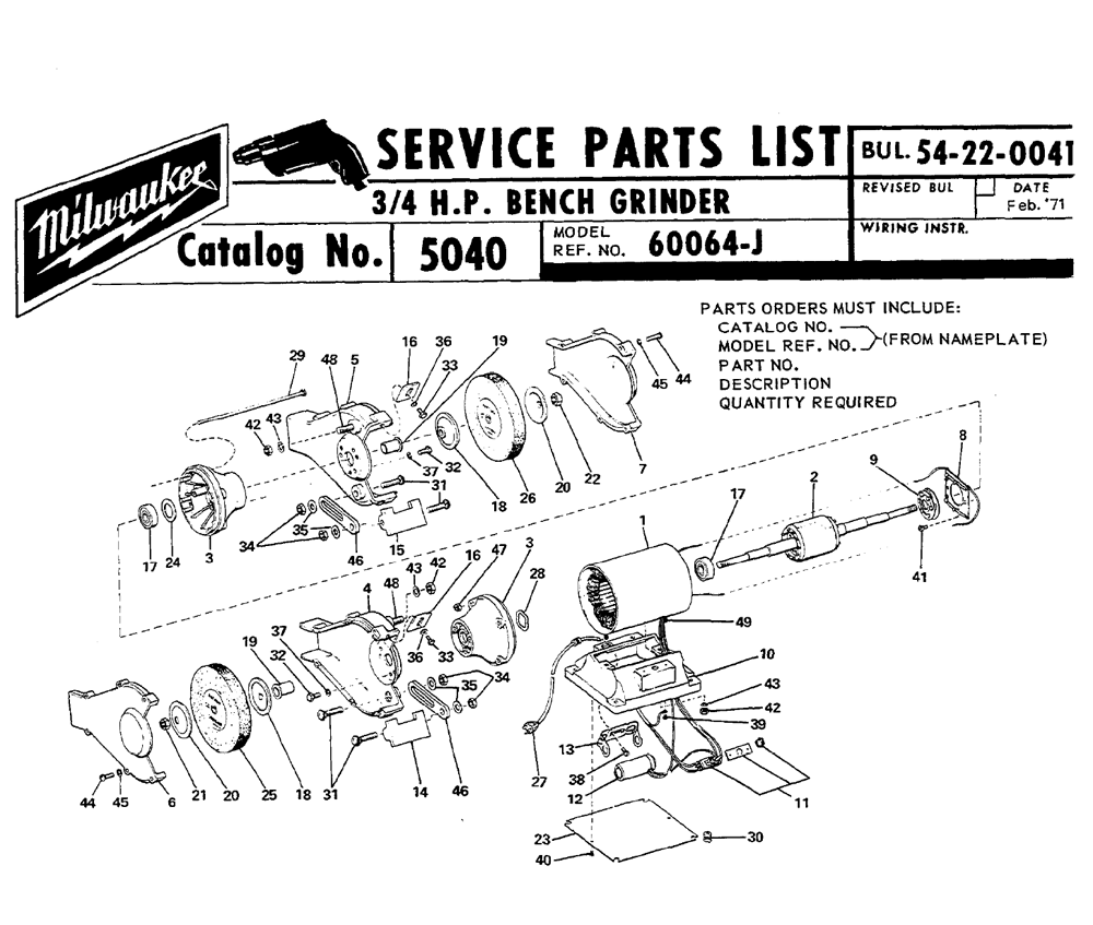 Fig-0 Diagram and Parts List for 5040 660064-J Milwaukee Angle Grinder