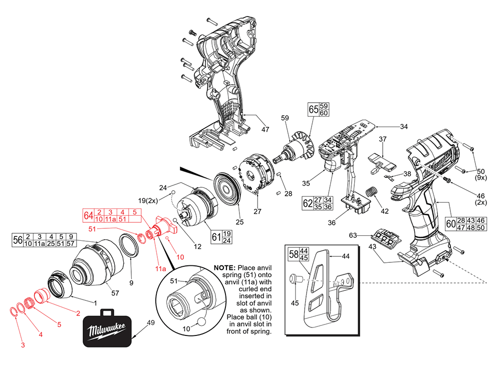 Fig-0 Diagram and Parts List for 2653-059 F20A Milwaukee Impact Driver