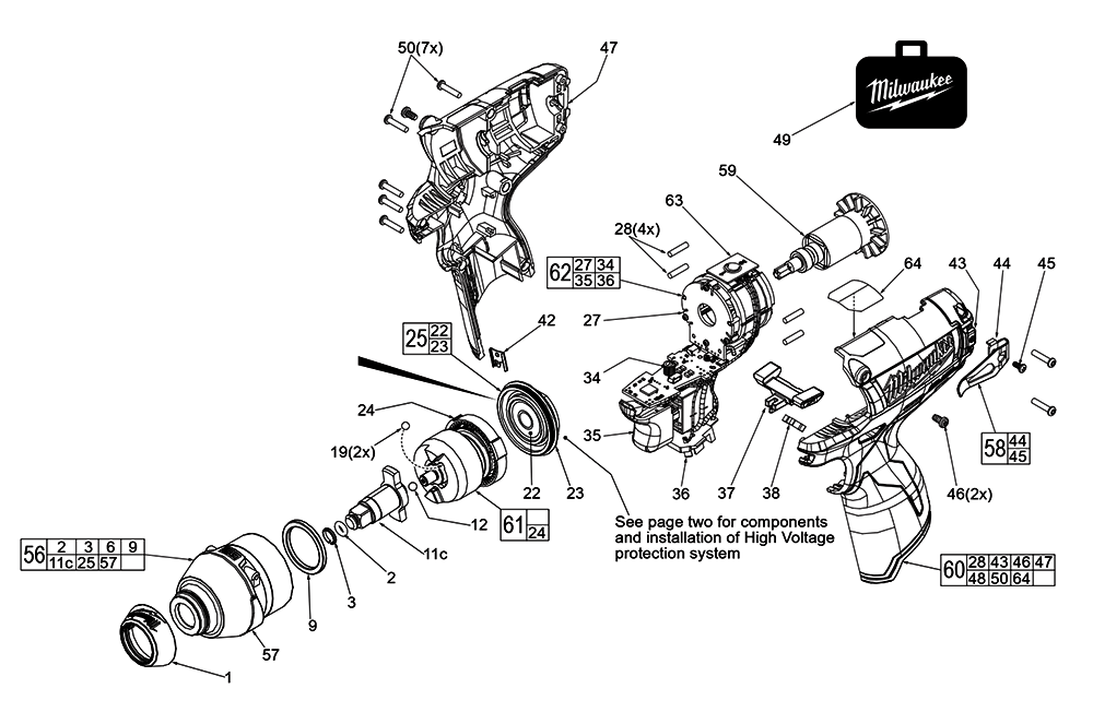 Fig-0 Diagram and Parts List for 2454-059 F14D Milwaukee Impact Driver