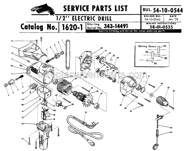 Page A Diagram and Parts List for 1620-1 SER 343-14491 Milwaukee Drill Press