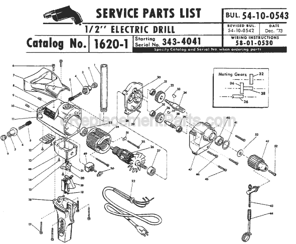 Page A Diagram and Parts List for 1620-1 SER 343-4041 Milwaukee Electric Drill