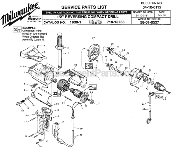 Page A Diagram and Parts List for 1630-1 SER 718-15756 Milwaukee Electric Drill