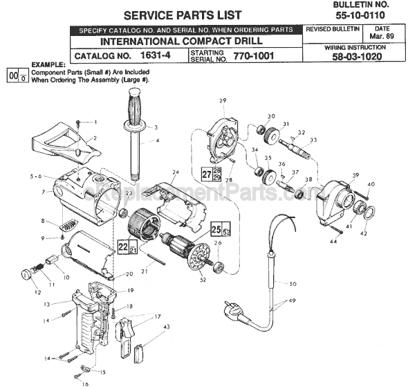 Page A Diagram and Parts List for 1631-4 SER 770-1001 Milwaukee Electric Drill