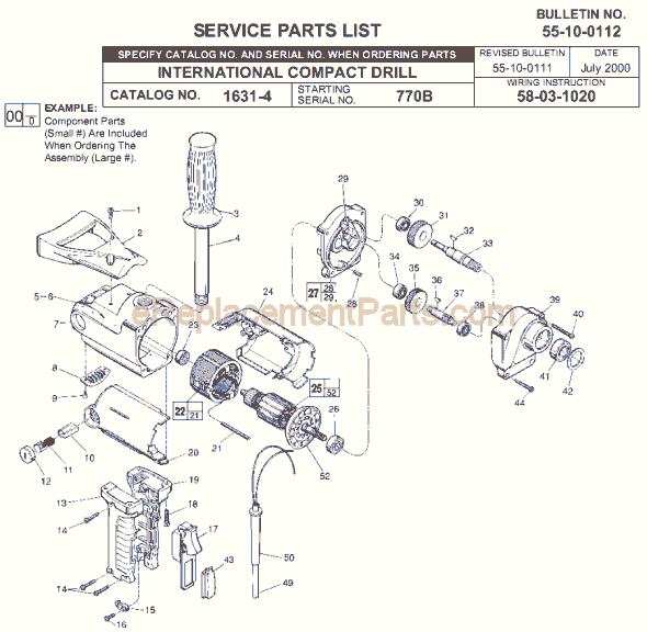 Page A Diagram and Parts List for 1631-4 SER 770B Milwaukee Electric Drill
