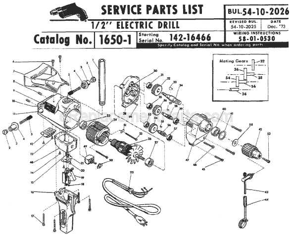 Page A Diagram and Parts List for 1650-1 SER 142-16466 Milwaukee Electric Drill
