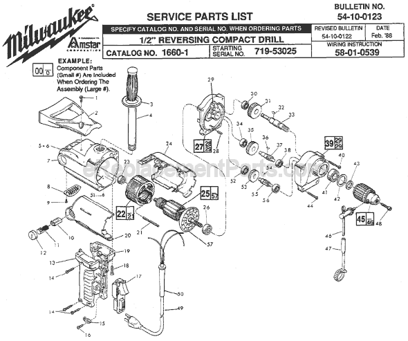 Page A Diagram and Parts List for 1660-1 SER 719-53025 Milwaukee Electric Drill