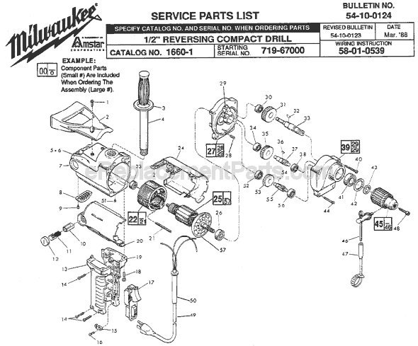 Page A Diagram and Parts List for 1660-1 SER 719-67000 Milwaukee Electric Drill