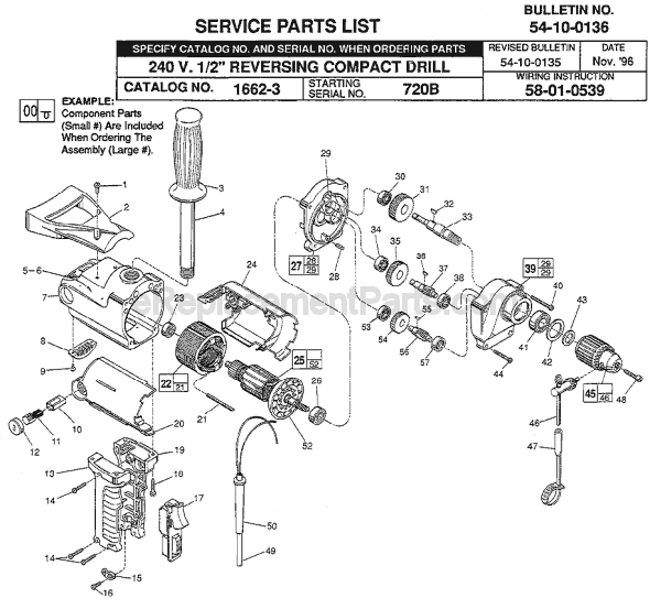 Page A Diagram and Parts List for 1662-3 SER 720B Milwaukee Electric Drill