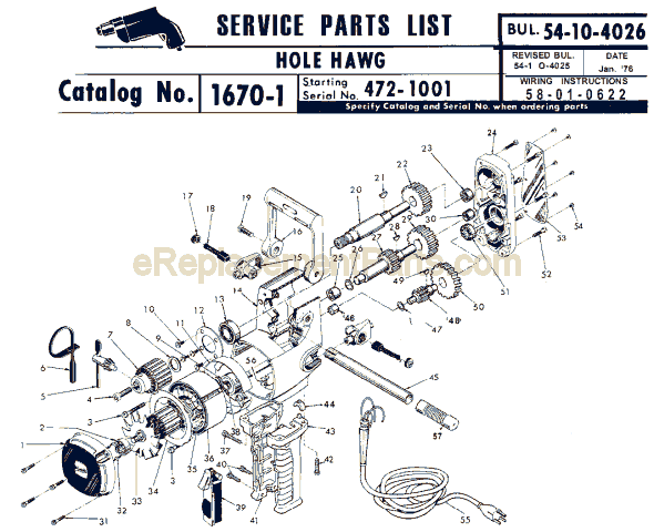 Page A Diagram and Parts List for 1670-1 SER 472-1001 Milwaukee Electric Drill