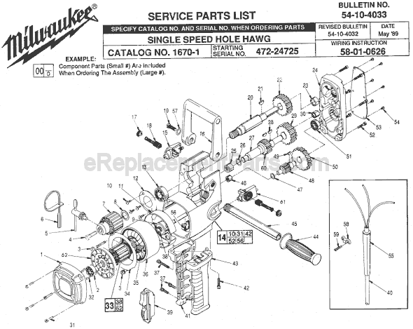 Page A Diagram and Parts List for 1670-1 SER 472-24725 Milwaukee Electric Drill