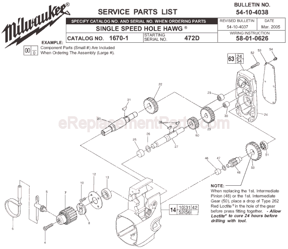 Page A Diagram and Parts List for 1670-1 SER 472D Milwaukee Electric Drill