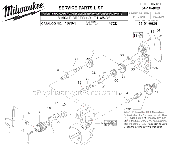 Page A Diagram and Parts List for 1670-1 SER 472E Milwaukee Electric Drill