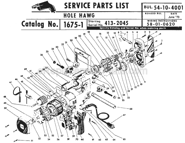 Page A Diagram and Parts List for 1675-1 SER 413-2045 Milwaukee Electric Drill
