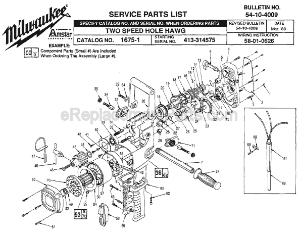 Page A Diagram and Parts List for 1675-1 SER 413-314575 Milwaukee Electric Drill