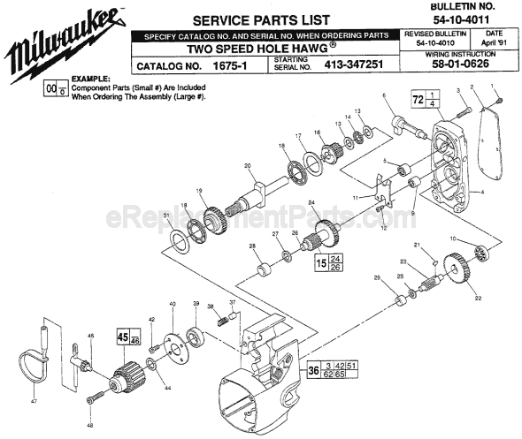 Page A Diagram and Parts List for 1675-1 SER 413-347251 Milwaukee Electric Drill