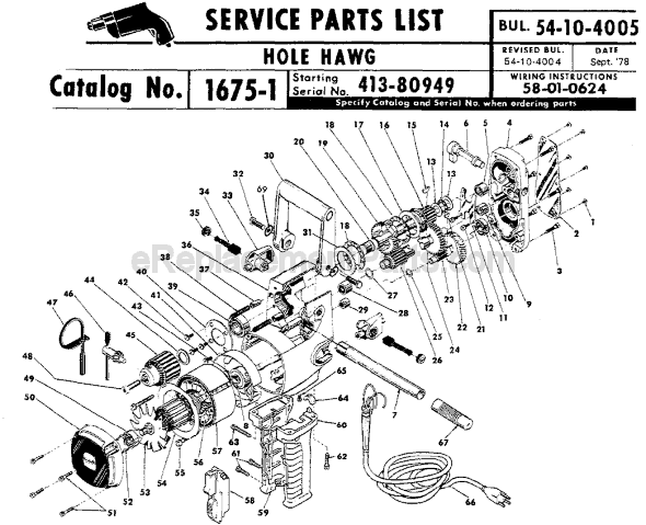 Page A Diagram and Parts List for 1675-1 SER 413-80949 Milwaukee Electric Drill