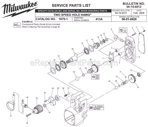 Page A Diagram and Parts List for 1675-1 SER 413A Milwaukee Electric Drill