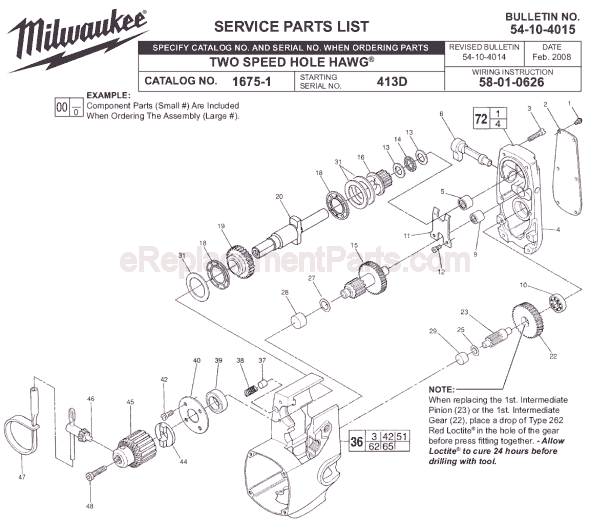 Page A Diagram and Parts List for 1675-1 SER 413D Milwaukee Electric Drill