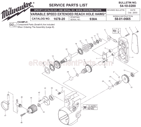 Page A Diagram and Parts List for 1678-20 SER 930A Milwaukee Electric Drill