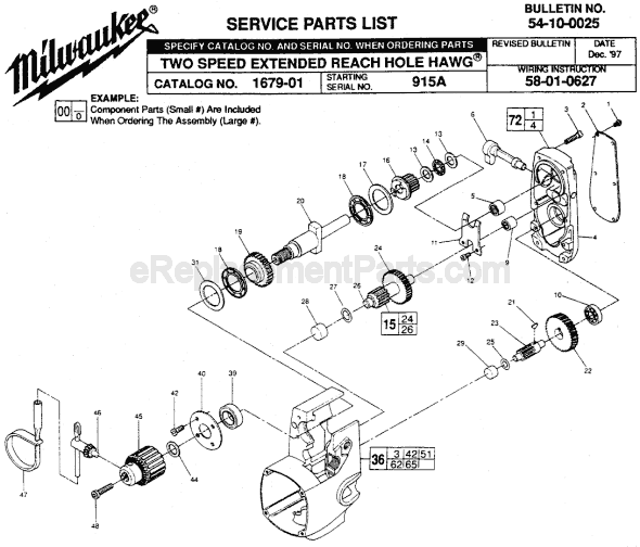 Page A Diagram and Parts List for 1679-01 SER 915A Milwaukee Electric Drill