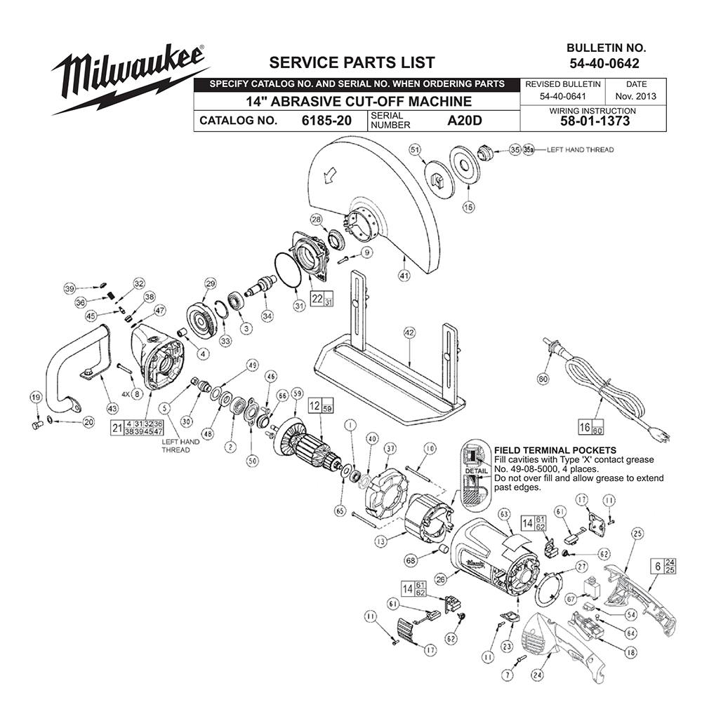 Fig-0 Diagram and Parts List for 6185-20 A20D Milwaukee Saw