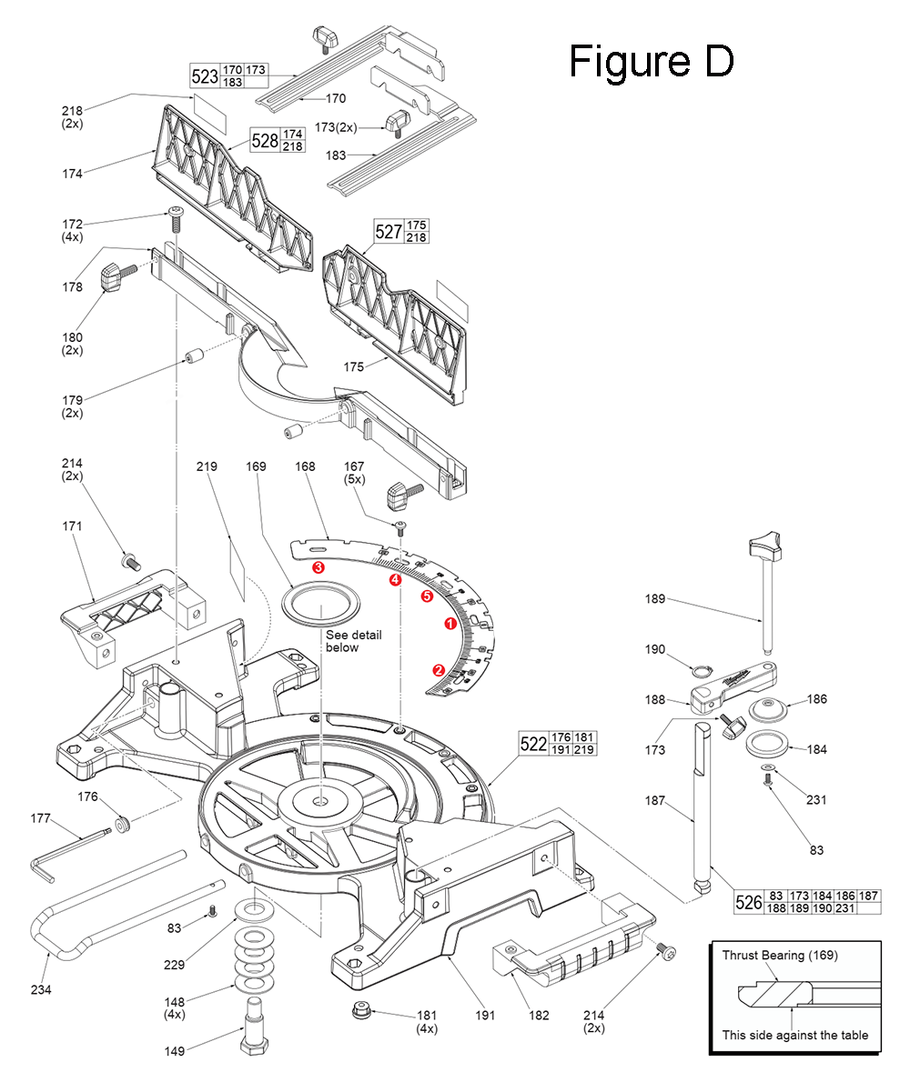 Fig-4 Diagram and Parts List for 2734-20 H17A Milwaukee Miter Saw
