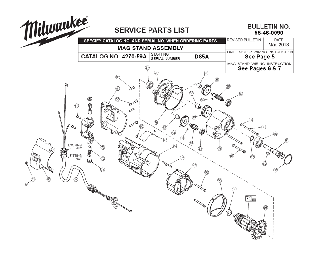 Fig-0 Diagram and Parts List for 4270-59A D85A Milwaukee Drill Press