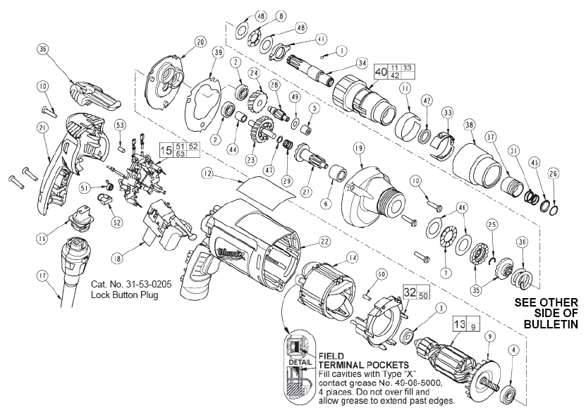 Fig-0 Diagram and Parts List for 6580-20  Milwaukee Electric Drill