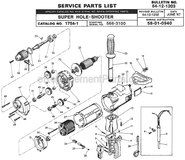 Page A Diagram and Parts List for 1754-1 SER 566-3100 Milwaukee Electric Drill