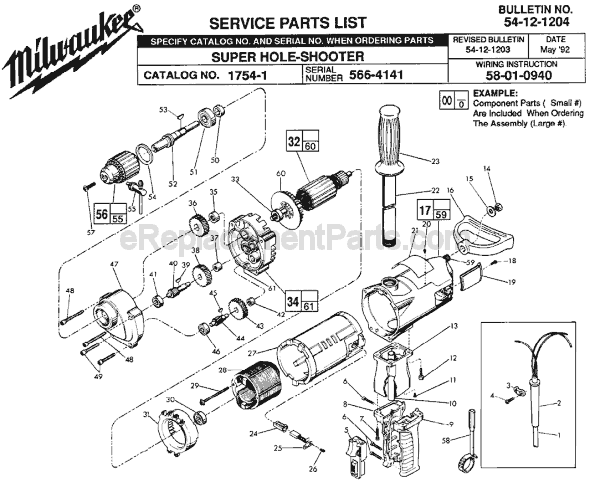 Page A Diagram and Parts List for 1754-1 SER 566-4141 Milwaukee Electric Drill