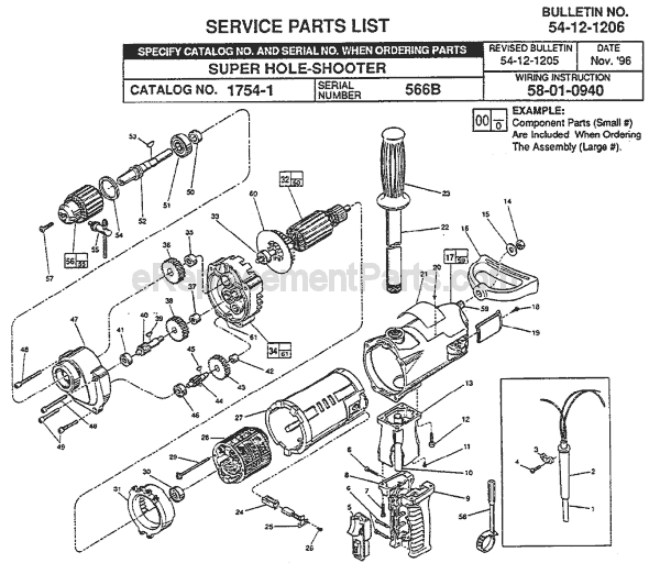 Page A Diagram and Parts List for 1754-1 SER 566B Milwaukee Electric Drill