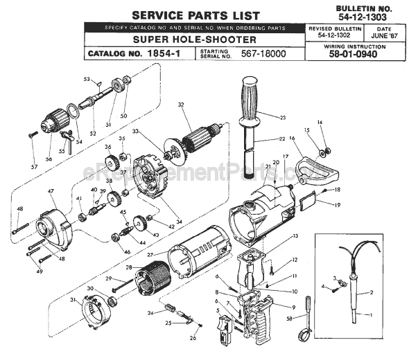 Page A Diagram and Parts List for 1854-1 SER 567-18000 Milwaukee Electric Drill