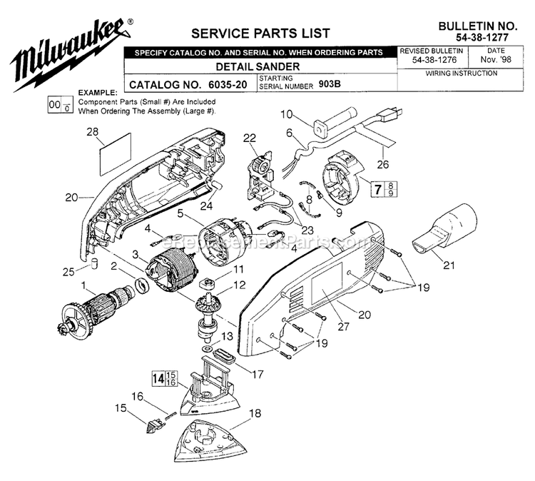 Page A Diagram and Parts List for 6035-20 903B Milwaukee Sander Grinder