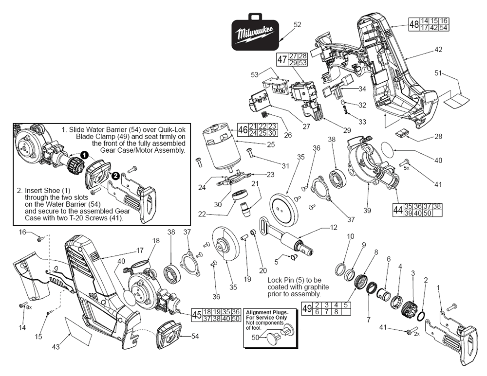 Fig-0 Diagram and Parts List for 2625-20 C41D Milwaukee Reciprocating Saw