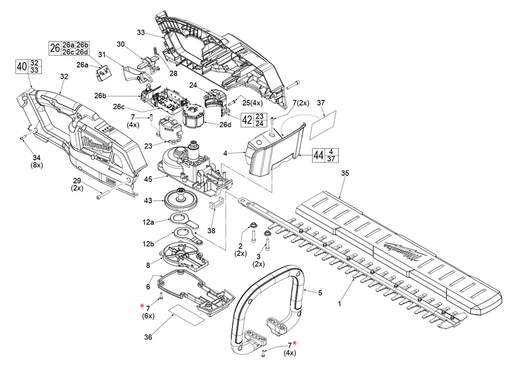Fig-0 Diagram and Parts List for 2726-20 H34A Milwaukee Hedge Trimmer