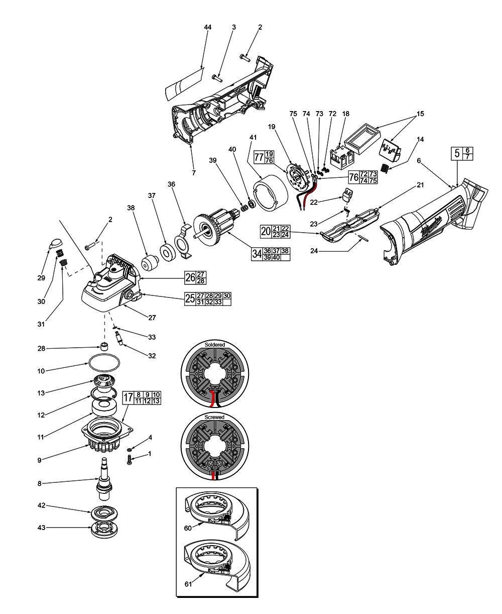 Fig-0 Diagram and Parts List for 2680-059 D45A Milwaukee Angle Grinder