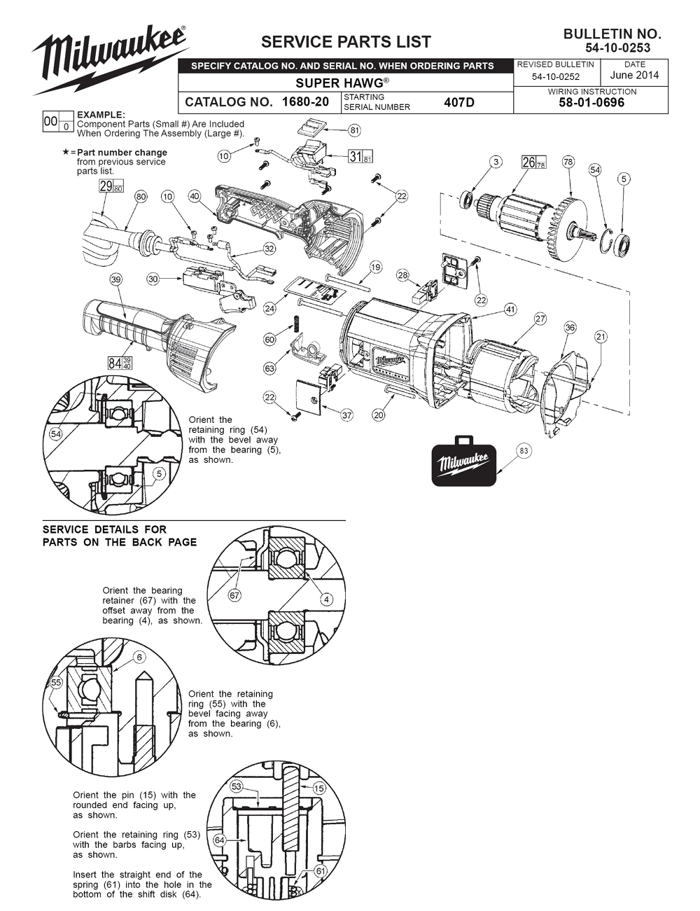 Fig-0 Diagram and Parts List for 1680-21 407D Milwaukee Electric Drill