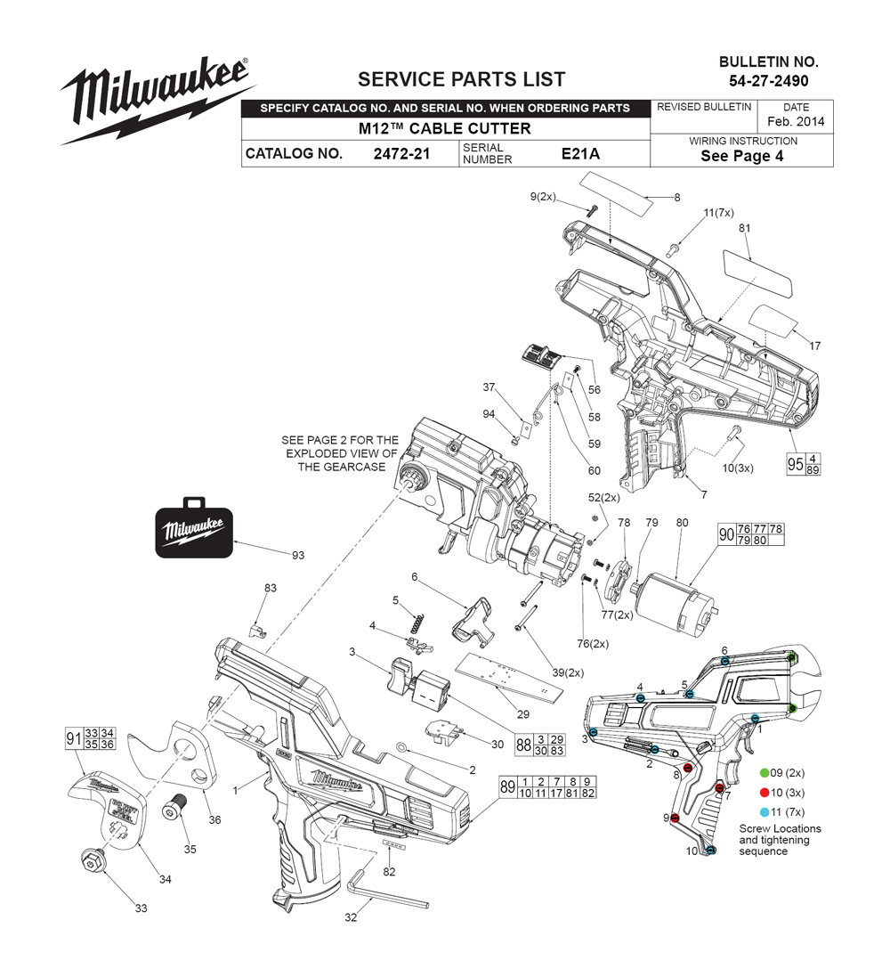 Fig-0 Diagram and Parts List for 2472-21 E21A Milwaukee Nibbler & Shears