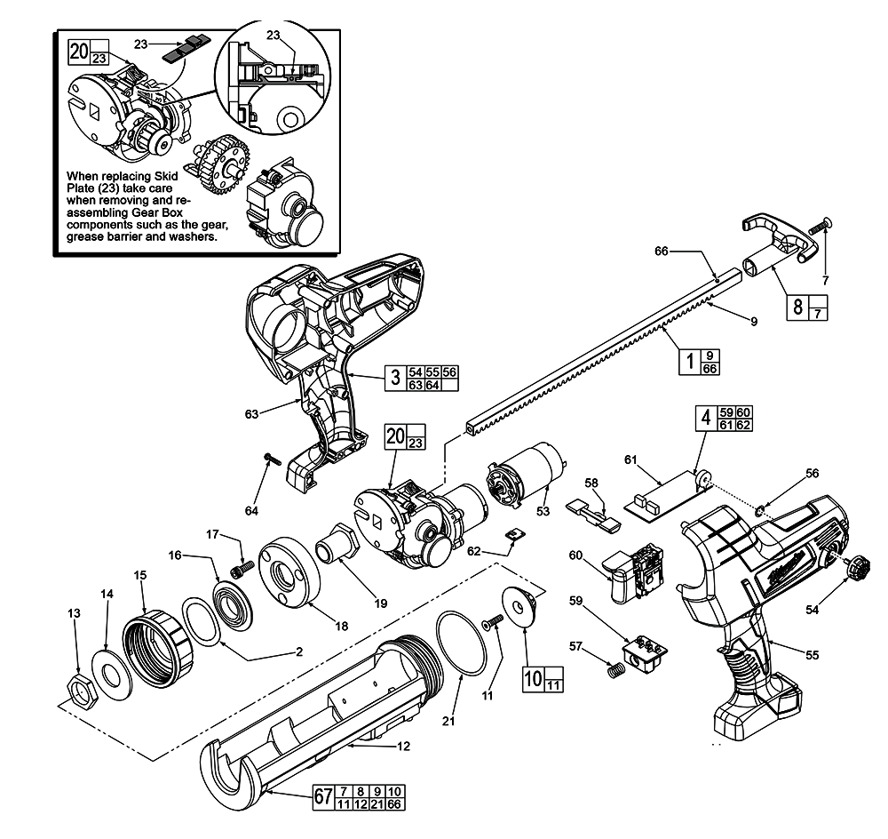 Fig-0 Diagram and Parts List for 2641-059 E12A Milwaukee Caulking Gun