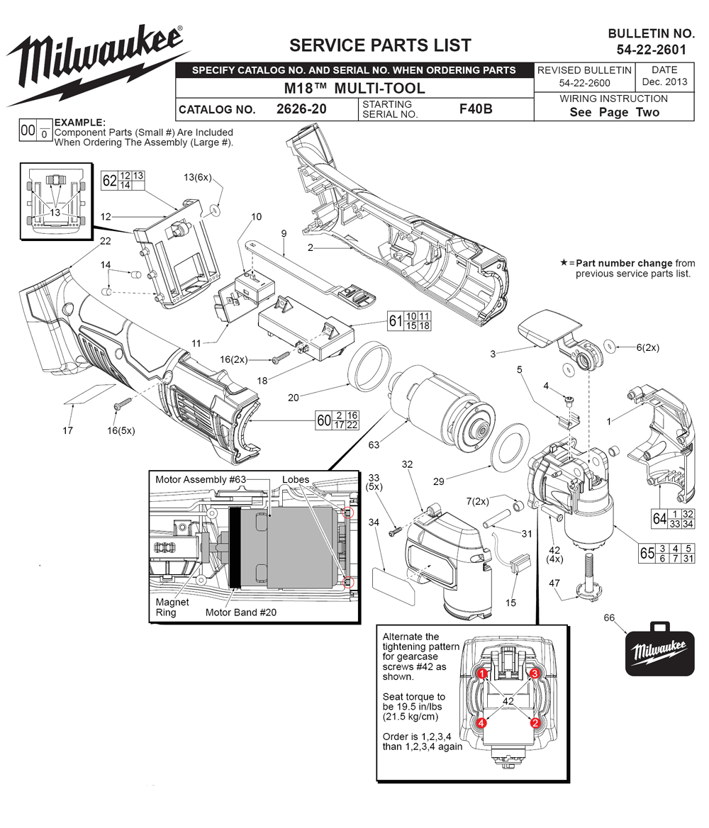Fig-0 Diagram and Parts List for 2626-20 F40B Milwaukee Multi-Tool