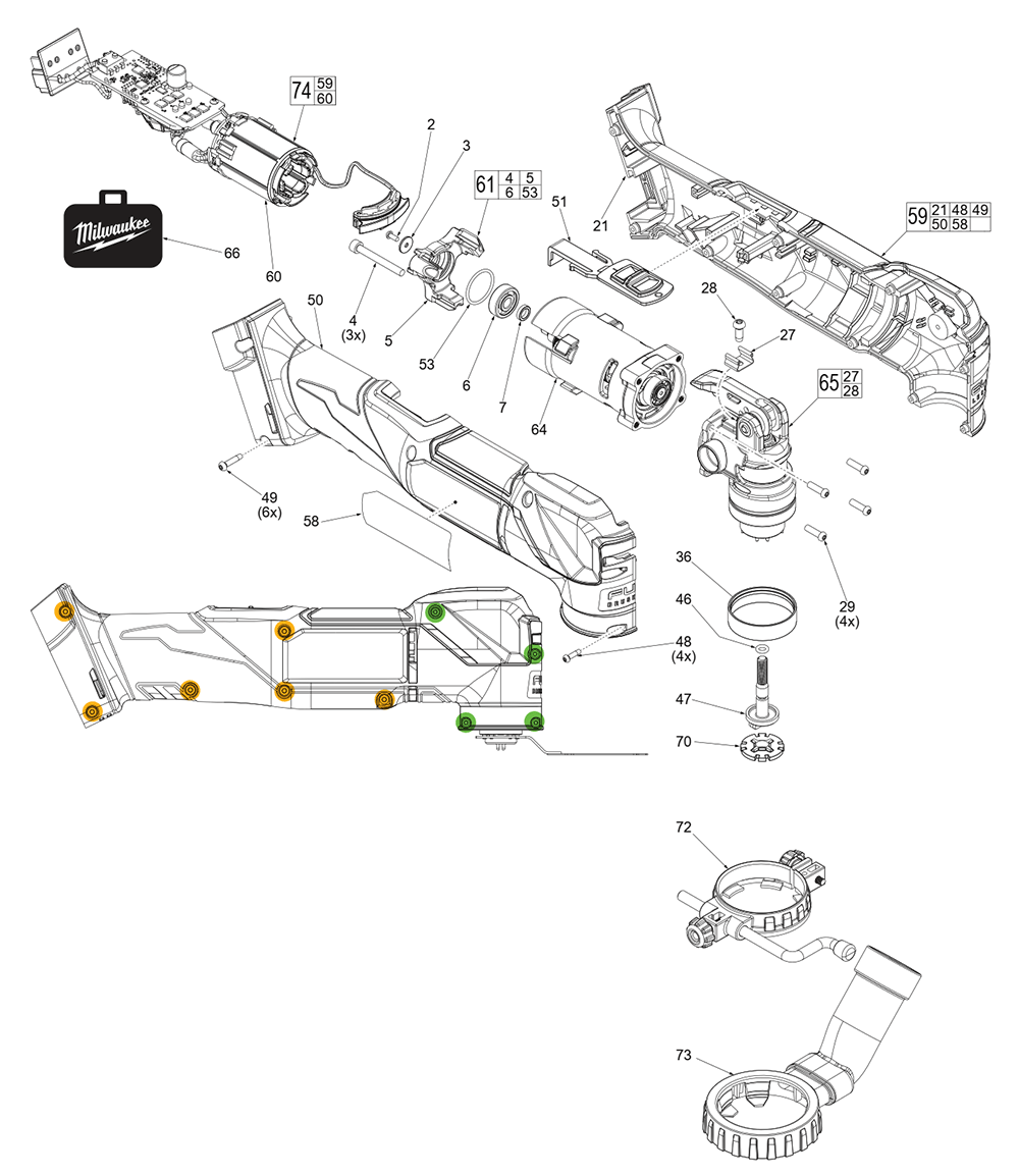 Fig-0 Diagram and Parts List for 2836-20 L53A Milwaukee Multi-Tool