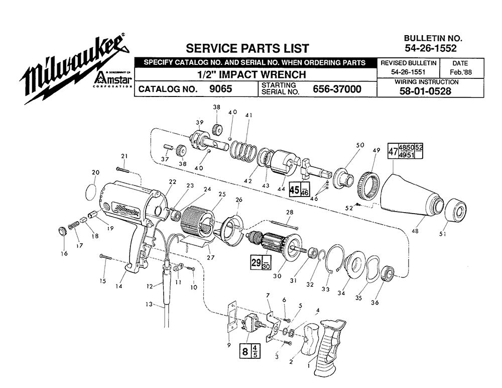 Fig-0 Diagram and Parts List for 9065 656-37000 Milwaukee Impact Driver