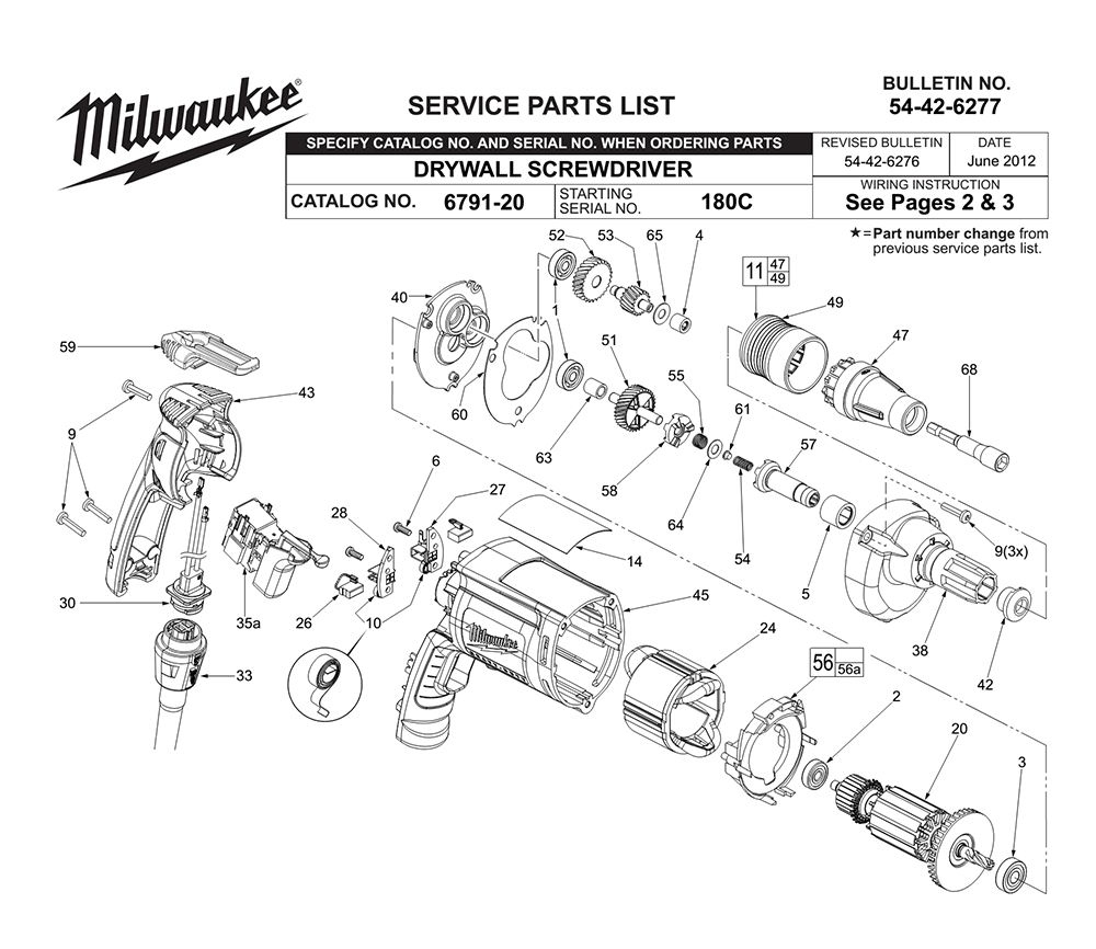 Fig-0 Diagram and Parts List for 6791-20 180C Milwaukee Electric Drill