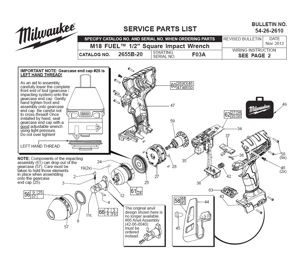 Fig-0 Diagram and Parts List for 2655B-22 F03A Milwaukee Impact Driver