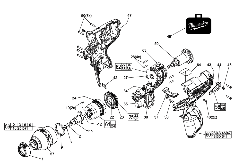 Fig-0 Diagram and Parts List for 2454-059 F14A Milwaukee Impact Driver