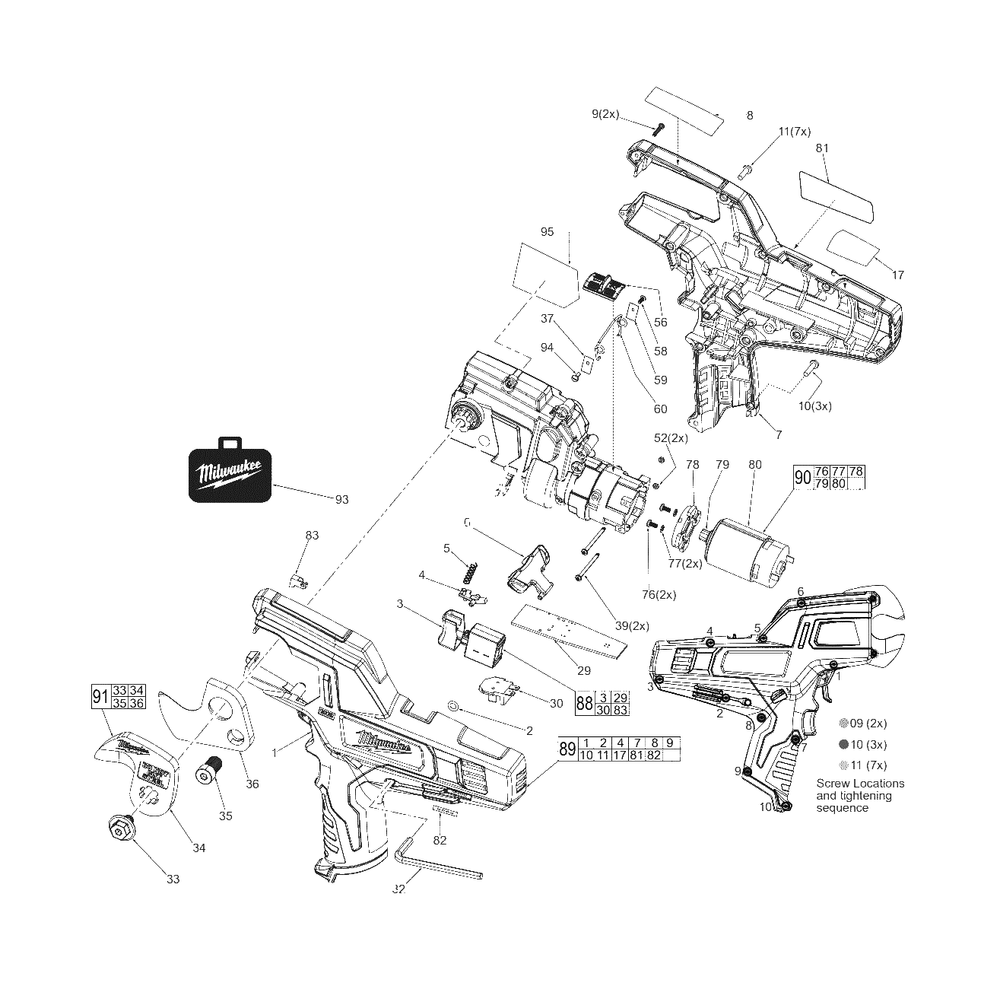 M12 Cordless 600 Mcm Cable Cutter Page 1 Diagram and Parts List for 2472-21XC E21B Milwaukee Pipe Tools