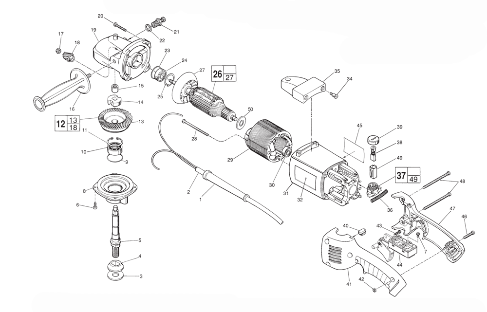 Fig-0 Diagram and Parts List for 6072 703E Milwaukee Sander Polisher