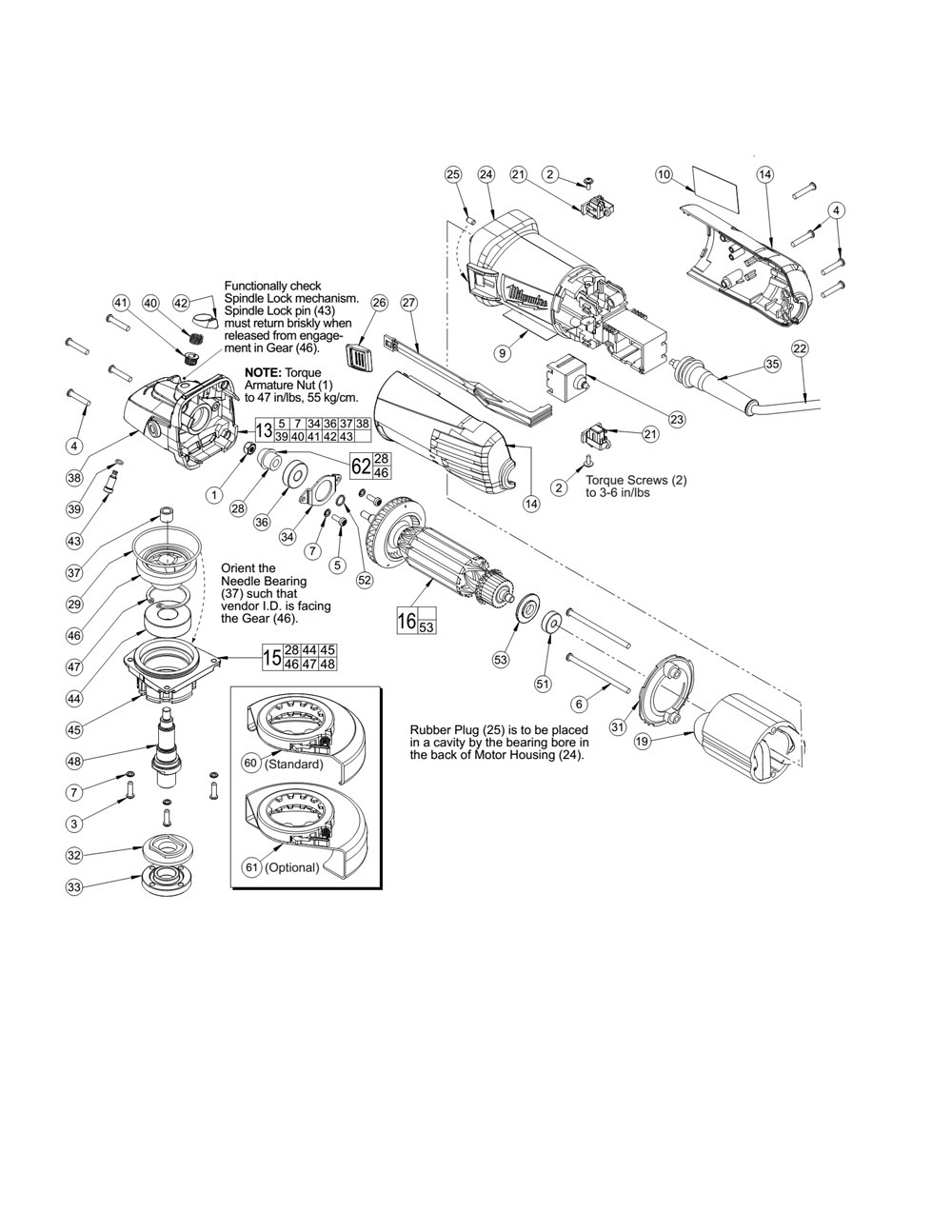 Fig-0 Diagram and Parts List for 6148-33 B73C Milwaukee Angle Grinder