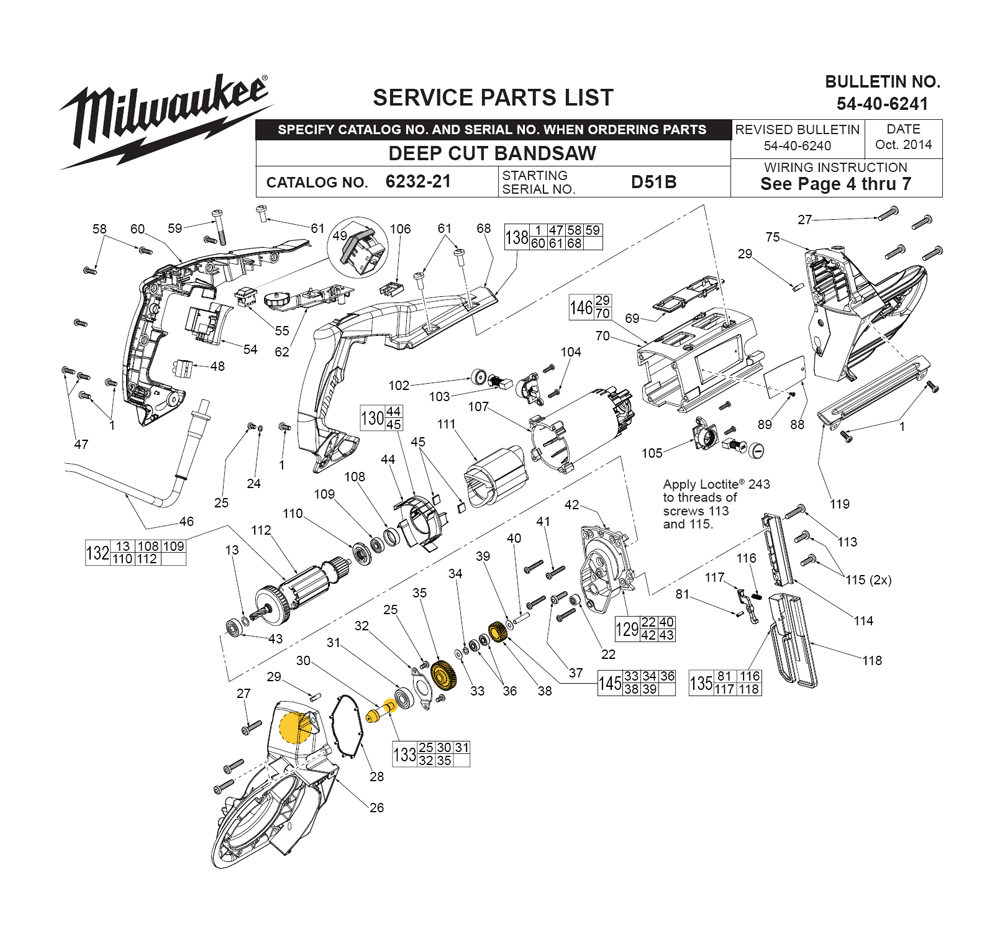 Fig-0 Diagram and Parts List for 6232-21 D51B Milwaukee Saw