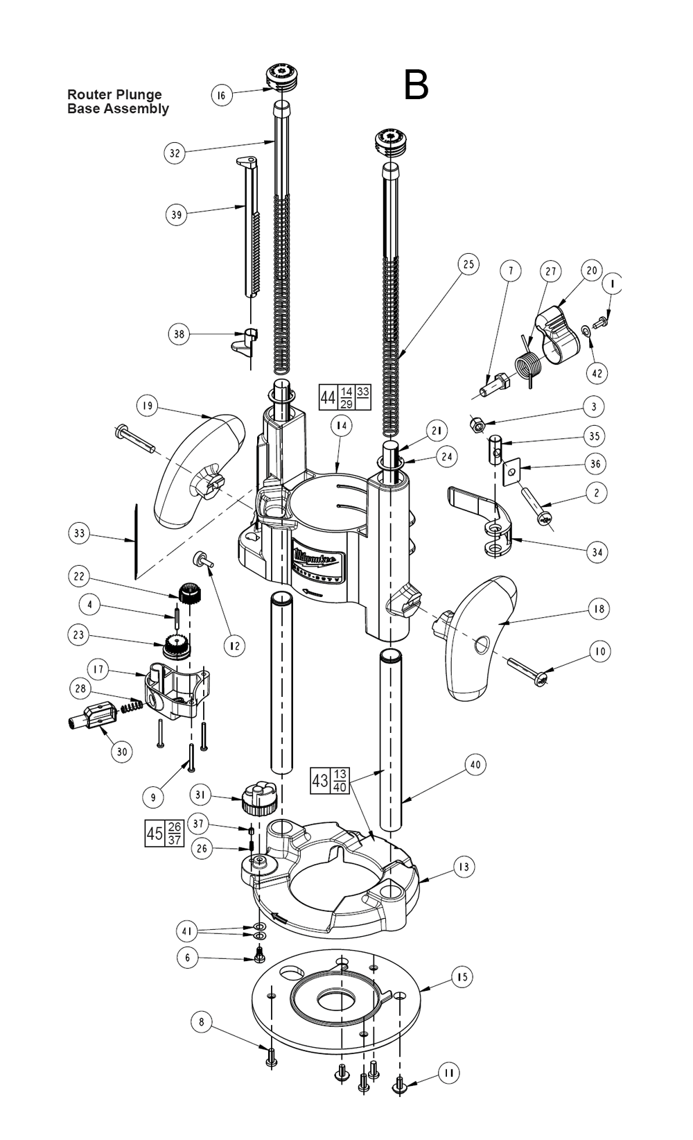Fig-2 Diagram and Parts List for 5615-24 279B Milwaukee Router
